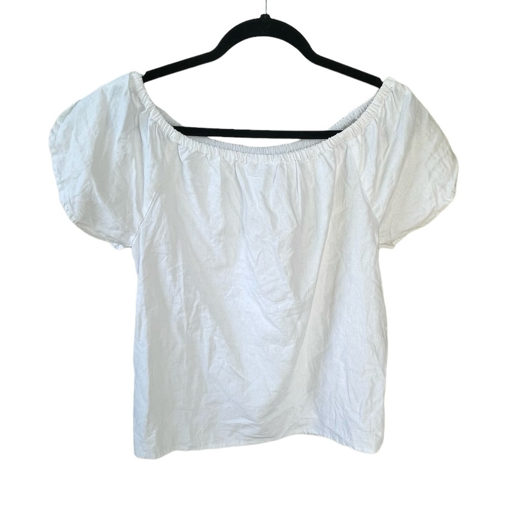 Linen Cotton Short Sleeve Popover Blouse White S